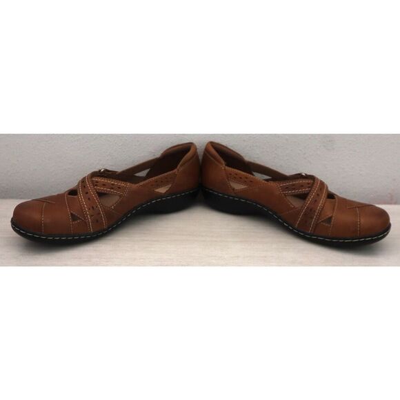 Clarks Women's Sz 9.5W Dark Tan/Brown Leather Ashland Spin Q Mary Jane Flats - Picture 9 of 14